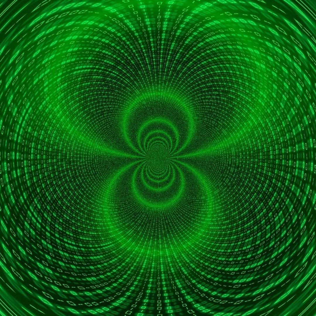 Fractale style Matrix pour illustrer la reprogrammation des pensées à travers l'hypnose et la déshypnose.