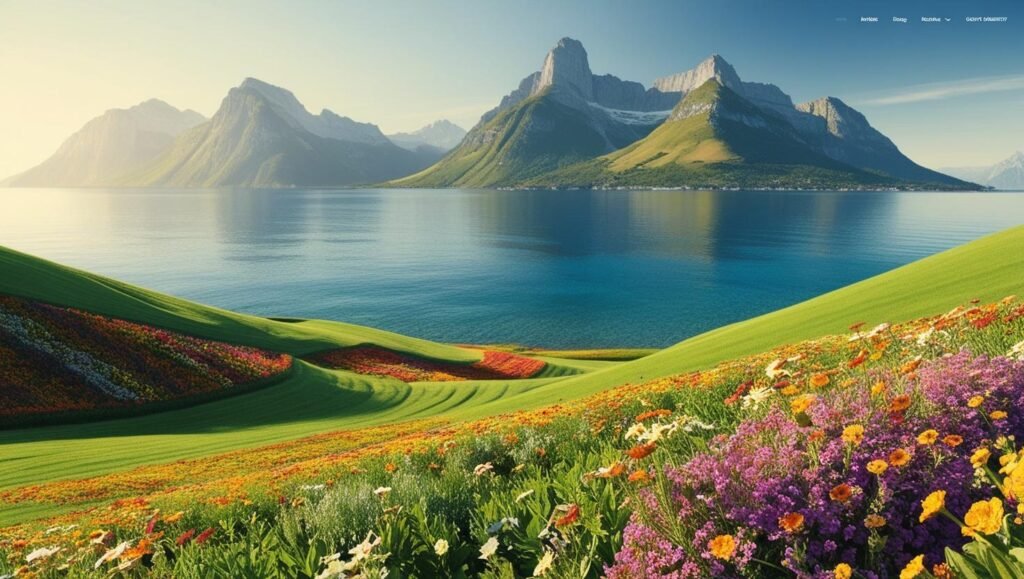 Photo d'un paysage harmonieux de champ fleuri sur mer et montagne, propice à l'introspection. collaure.com Laure Colla